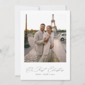 Cartes Pour Fêtes Annuelles Notre première photo de Noël Elegant Script (Devant)