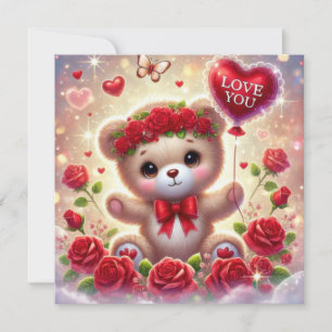 Cartes Pour Fêtes Annuelles Nounours de la Saint-Valentin avec ballon rouge je