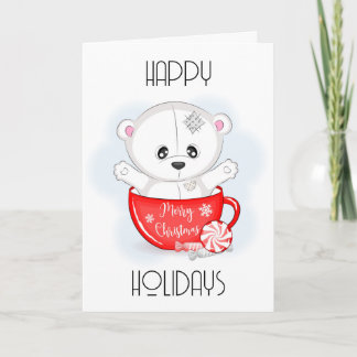 Cartes Pour Fêtes Annuelles Nounours Ours en Peluche Blanc dans une Tasse de N