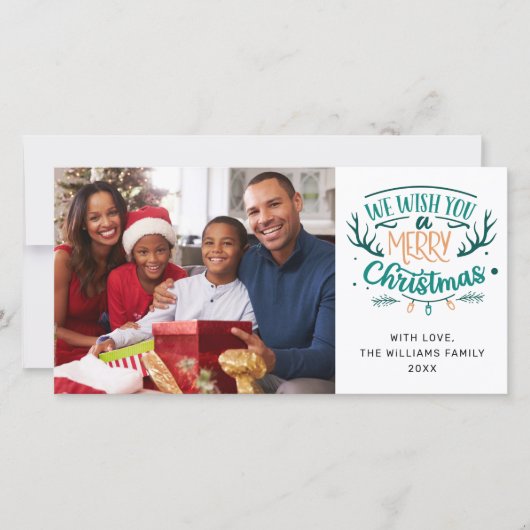 Cartes Pour Fêtes Annuelles Nous vous souhaitons un joyeux Noël Turquoise Phot (Devant)