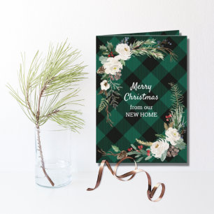 Cartes Pour Fêtes Annuelles Nouveau Accueil Buffle vert Plaid Blanc Noël Roses