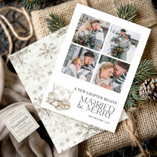 Cartes Pour Fêtes Annuelles Nouveau chapitre Marié Joyeux hiver Flocon de neig