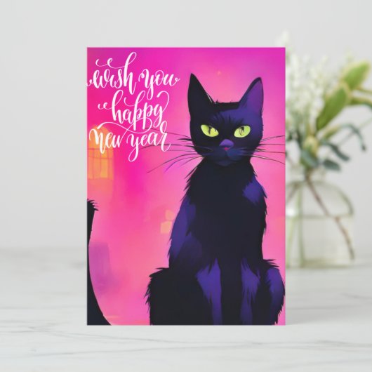 Cartes Pour Fêtes Annuelles Nouveau Chat Noir de l'Année (Debout devant)