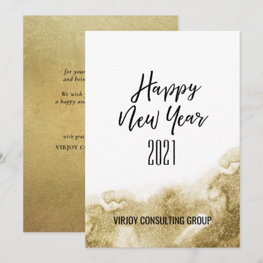 Cartes Pour Fêtes Annuelles Nouvel An 2021 | Entreprise Abstrait or (Devant / Derrière)