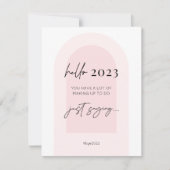 Cartes Pour Fêtes Annuelles Nouvel An 2023 Amusant Moderne Script Arche Rose (Devant)