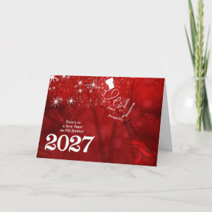 Cartes Pour Fêtes Annuelles Nouvel An 2027 en champagne rouge et blanc
