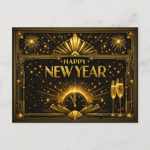 Cartes Pour Fêtes Annuelles Nouvel An Art Déco Or Noir Glamour