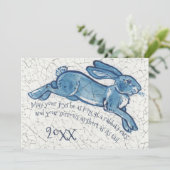Cartes Pour Fêtes Annuelles Nouvel An Blanc Bleu Lapin Lapin Delft Dedham Date (Debout devant)