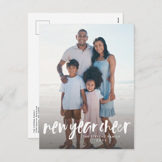 Cartes Pour Fêtes Annuelles Nouvel an cheer simple moderne blanc (Devant / Derrière)