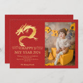 Cartes Pour Fêtes Annuelles Nouvel An Chinois 2024, Année Du Dragon Rouge Holi (Devant / Derrière)