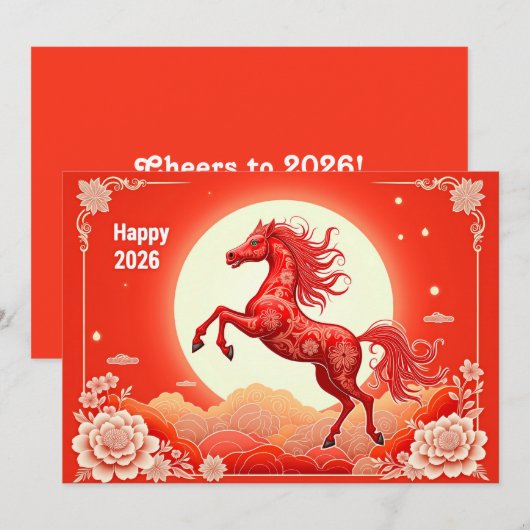 Cartes Pour Fêtes Annuelles Nouvel an chinois 2026 (Devant / Derrière)