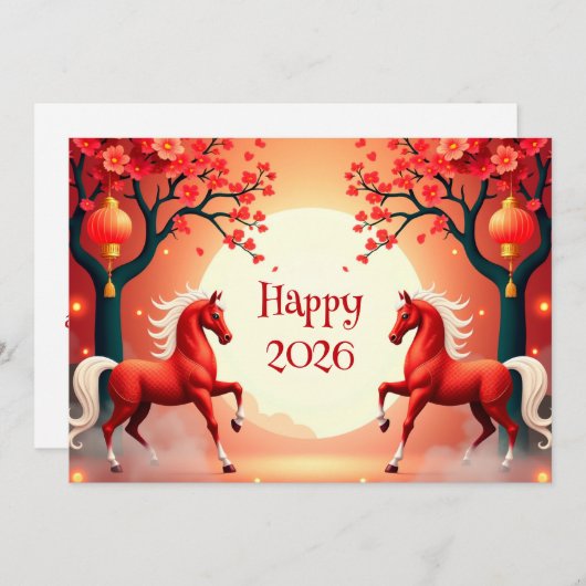 Cartes Pour Fêtes Annuelles Nouvel an chinois 2026 (Devant / Derrière)