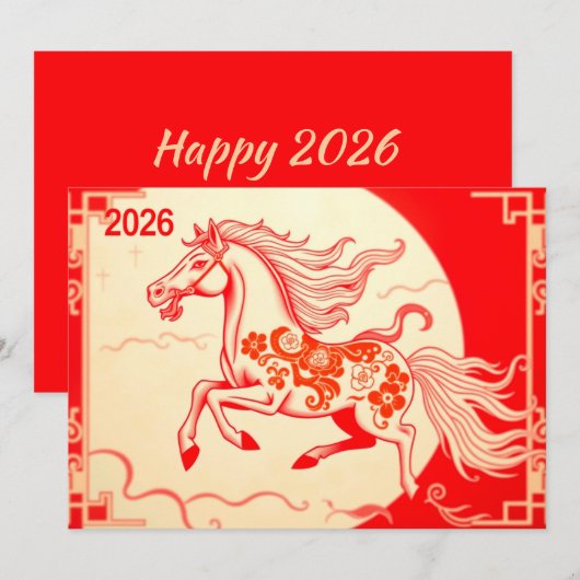 Cartes Pour Fêtes Annuelles Nouvel an chinois 2026 (Devant / Derrière)