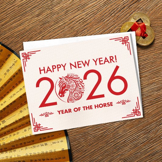 Cartes Pour Fêtes Annuelles Nouvel an chinois du cheval 2026