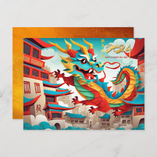 Cartes Pour Fêtes Annuelles Nouvel An chinois du Dragon 2024 HPC3