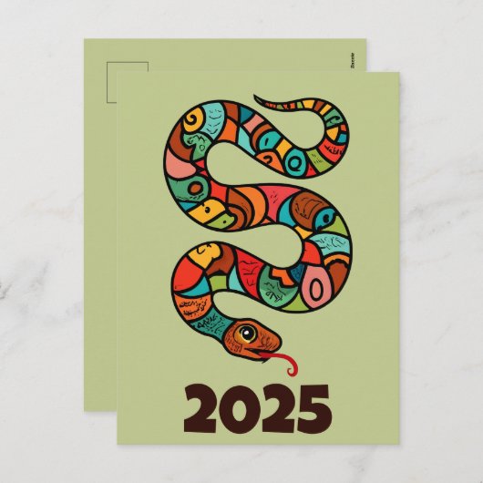 Cartes Pour Fêtes Annuelles Nouvel An Chinois Du Serpent À Bois 2025 (Devant / Derrière)