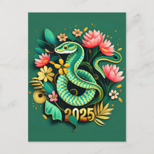 Cartes Pour Fêtes Annuelles Nouvel An chinois du serpent à bois 2025 pour femm
