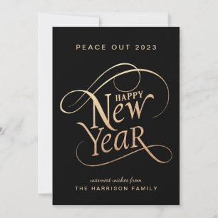 Cartes Pour Fêtes Annuelles Nouvel An Elegant Peace Out 2022 Black Gold