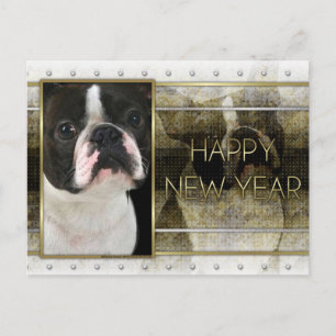 Cartes Pour Fêtes Annuelles Nouvel An - Golden Elegance - Boston Terrier