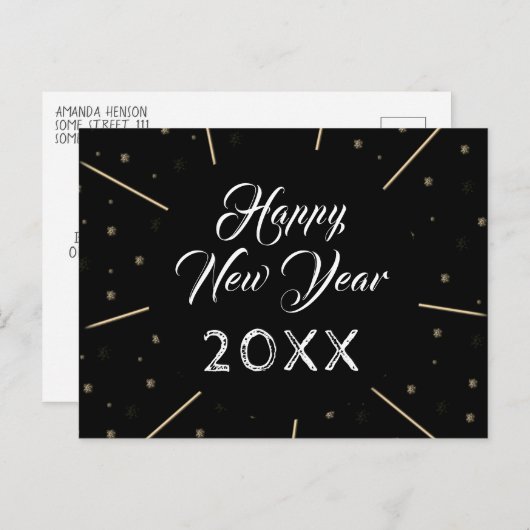 Cartes Pour Fêtes Annuelles Nouvel an heureux noir 2023 Script Star motif (Devant / Derrière)
