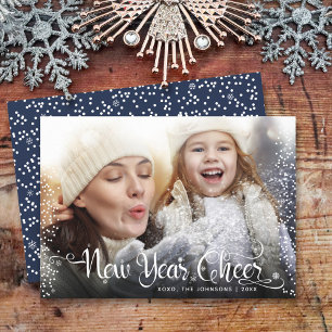Cartes Pour Fêtes Annuelles Nouvel An Photo White Snowflakes Script Marine