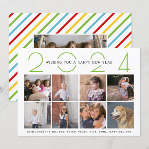 Cartes Pour Fêtes Annuelles Nouvel An vert 2024 bandes colorées simple photo