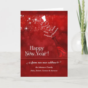 Cartes Pour Fêtes Annuelles Nouvelle adresse Nouvel An Champagne en Rouge