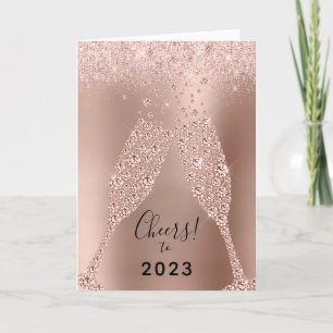 Cartes Pour Fêtes Annuelles Nouvelle Année 2023 Rose Gold Paillettes Métalliqu