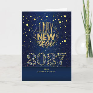 Cartes Pour Fêtes Annuelles Nouvelle année 2027 Bleu et Or avec nom