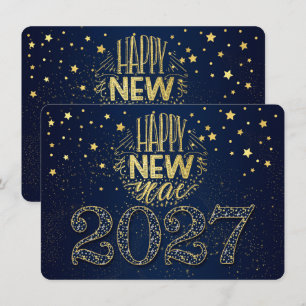 Cartes Pour Fêtes Annuelles Nouvelle Année 2027 Bleu Nuit avec Étoiles Dorées