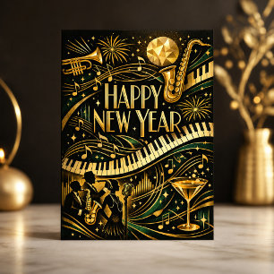 Cartes Pour Fêtes Annuelles Nouvelle Année Art Déco Jazz Or Glamour