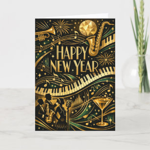 Cartes Pour Fêtes Annuelles Nouvelle Année Art Déco Jazz Or Glamour