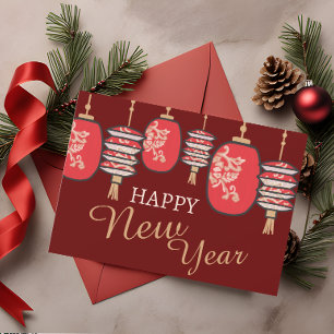 Cartes Pour Fêtes Annuelles Nouvelle Année Chinoise Lanterne Rouge Dragon