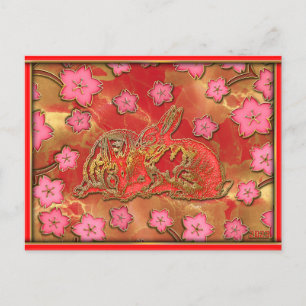 Cartes Pour Fêtes Annuelles Nouvelle Année Chinoise Lapin Rouge Or Fleur de Ce