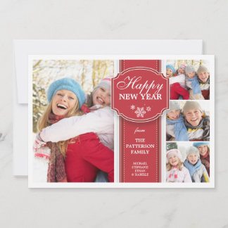 Cartes Pour Fêtes Annuelles Nouvelle année élégante Photocard rouge et du
