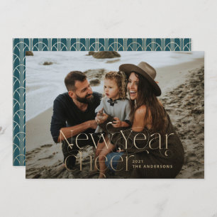Cartes Pour Fêtes Annuelles Nouvelle année Photo élégante Art Déco typographie