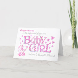 Cartes Pour Fêtes Annuelles Nouvelle Bébé Félicitations Fille Pink Hearts Card