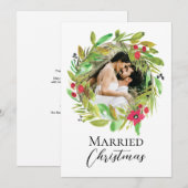 Cartes Pour Fêtes Annuelles Nouvelle couronne d'aquarelle Photo Marié Noël (Devant / Derrière)
