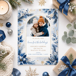 Cartes Pour Fêtes Annuelles Nouvelle Maison Bleue Or pour les Fêtes Photo Dépl