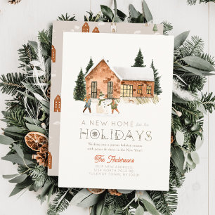 Cartes Pour Fêtes Annuelles Nouvelle maison Brick House Snowman Winterscape No