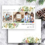 Cartes Pour Fêtes Annuelles Nouvelle maison Gold Winter Botanical Greenery 3 P<br><div class="desc">Créez la carte de Noël de vacances parfaite cette année, et annoncez votre nouvelle adresse, avec ce design d'aquarelle moderne avec 3 de vos photos préférées, agrémenté de verdure botanique d'hiver avec baies rouges, sprigs d'or, et poussière d'or. Facile à personnaliser, tous les champs de texte peuvent être modifiés, vous...</div>