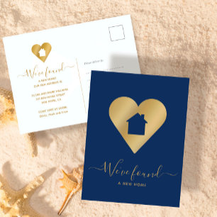 Cartes Pour Fêtes Annuelles Nouvelle maison Marine Blue Faux Gold Heart House