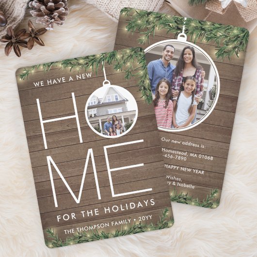 Cartes Pour Fêtes Annuelles Nouvelle maison Ornement de Noël Bois et lumières