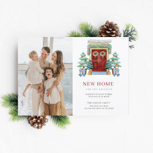 Cartes Pour Fêtes Annuelles Nouvelle maison Porte de Noël Moving Photo
