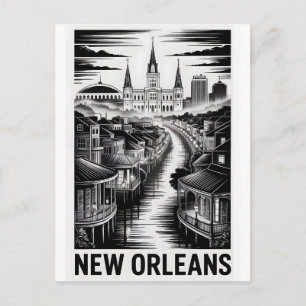 Cartes Pour Fêtes Annuelles Nouvelle-Orléans Louisiane Skyline Noir Blanc Grav
