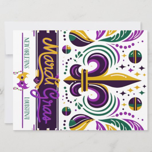 Cartes Pour Fêtes Annuelles Nouvelle-Orléans Mardi Gras jaune violet vert (Devant)