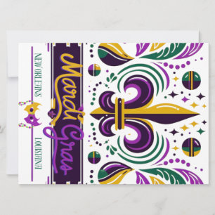 Cartes Pour Fêtes Annuelles Nouvelle-Orléans Mardi Gras jaune violet vert
