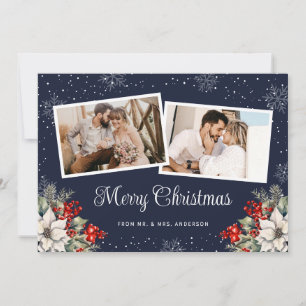 Cartes Pour Fêtes Annuelles Nouvellement mariés 2 Photo Botanique Bleu Joyeux