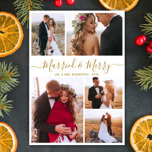 Cartes Pour Fêtes Annuelles Nouvellement Mariés & Joyeux Noël Script 5 Photos