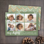 Cartes Pour Fêtes Annuelles Nuances minimes modernes de rayures de genièvre -<br><div class="desc">DESIGN AVANT : Un collage de 6 photos dans une grille simple pour mettre en évidence de nombreuses photos de l'année passée. La grille photo comprend 4 photos carrés et 2 photos horizontales. Un look moderne pour un carte photo de vacances aux accents rouges et "joyeux noël" dans une grande...</div>